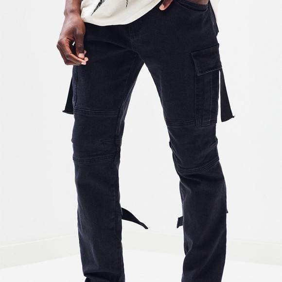 PacSun Workwear Black Cargo Slimfit Jeans - Picture 1 of 5